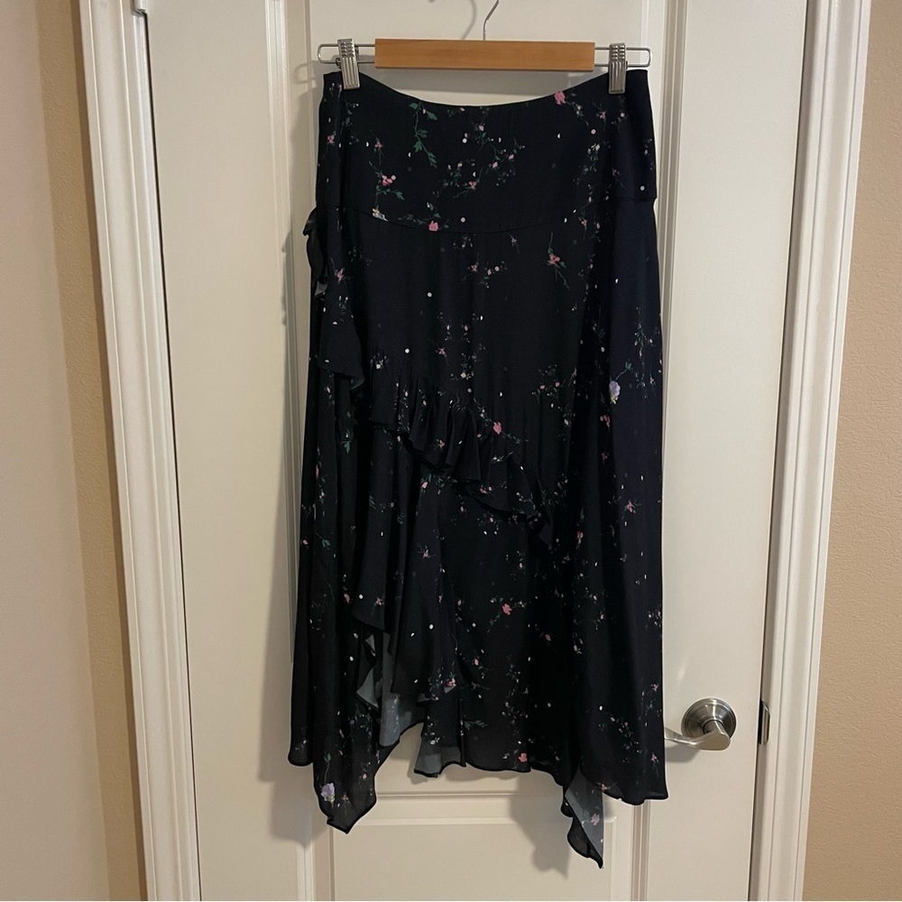 Preen Line Floral Print Asymmetrical Midi Skirt Black Size Small